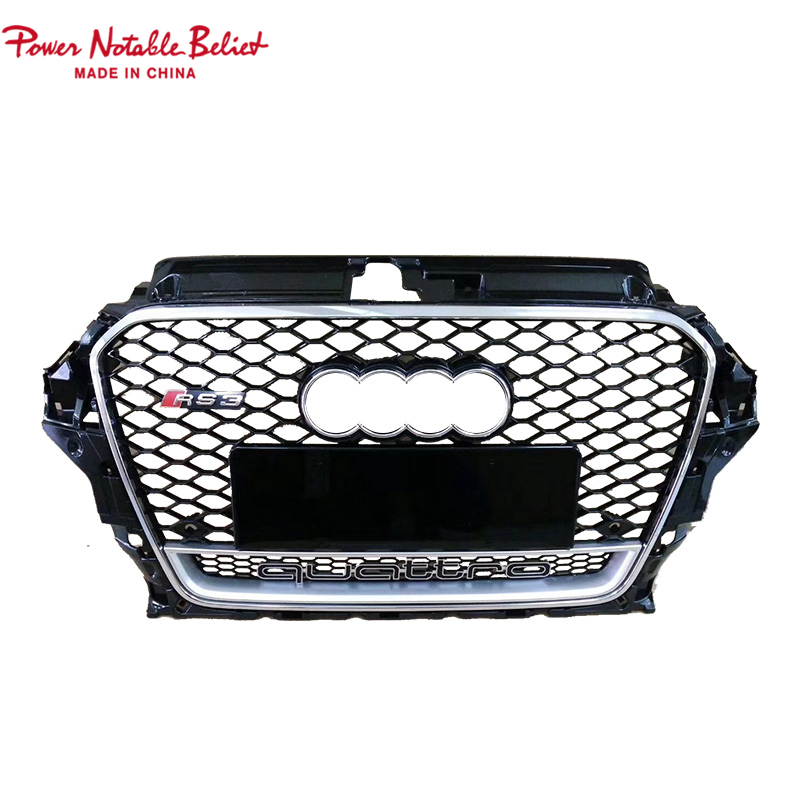 S3 RS3 Grill For Audi A3 S3 8V RS3 Quattro Hex Mesh <a href='/front-bumper/'>Front Bumper</a> Hood Grille