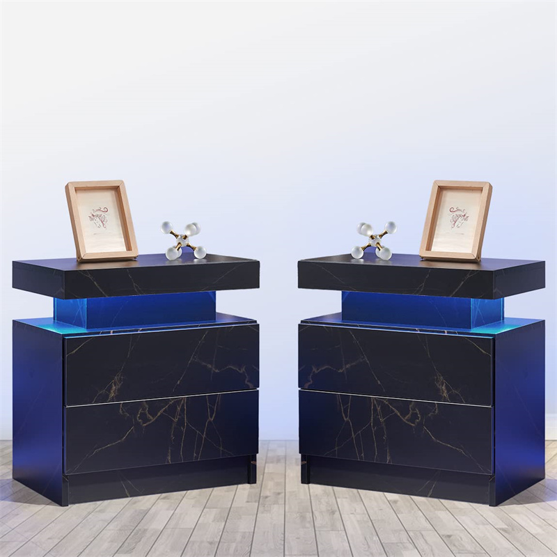 Nightstand Set of 2 LED Nightstand with 2 Drawers, <a href='/bedside-table/'>Bedside Table</a> with Drawers for <a href='/bedroom-furniture/'>Bedroom Furniture</a>, Side Bed Table with LED Light