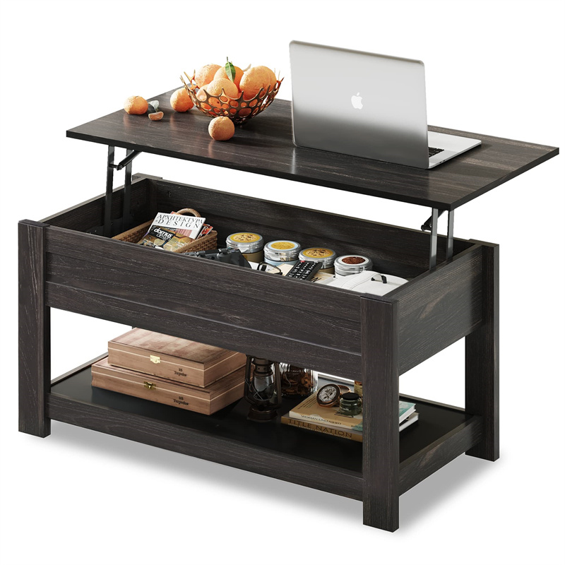 Modern Lift Top <a href='/coffee-table/'>Coffee Table</a>,Rustic Coffee Table with Storage Shelf and Hidden Compartment,Wood Lift Tabletop for Home Living Room,Rustic Brown