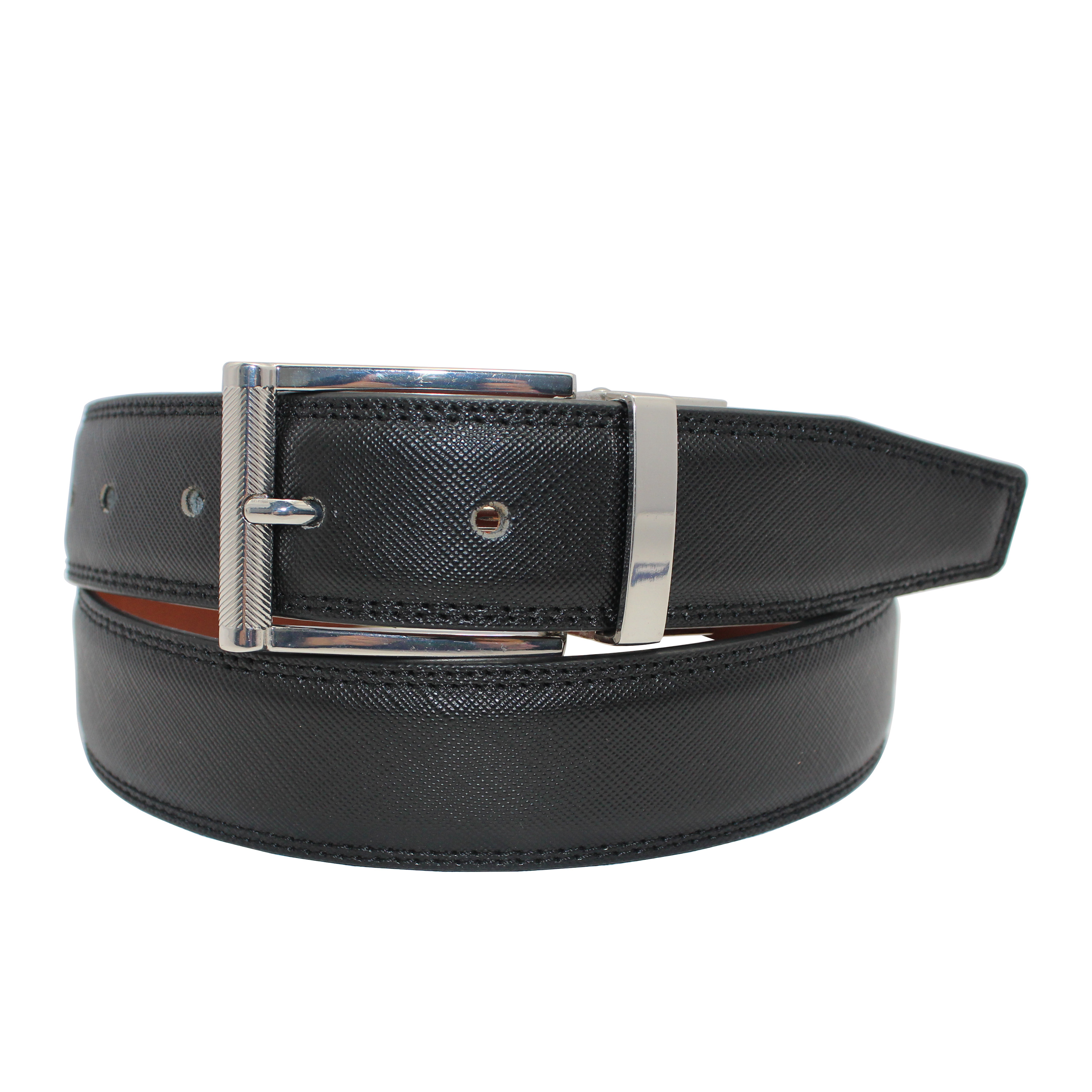 Sleek Leather Reversible Belt with Silver Buckle 35-23249