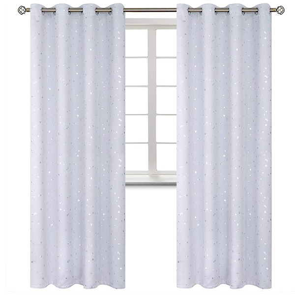 Custom Print <a href='/curtain/'>Curtain</a> Room Darkening Silver Star Printed Thermal Insulated Room Darkening Grommet Curtains