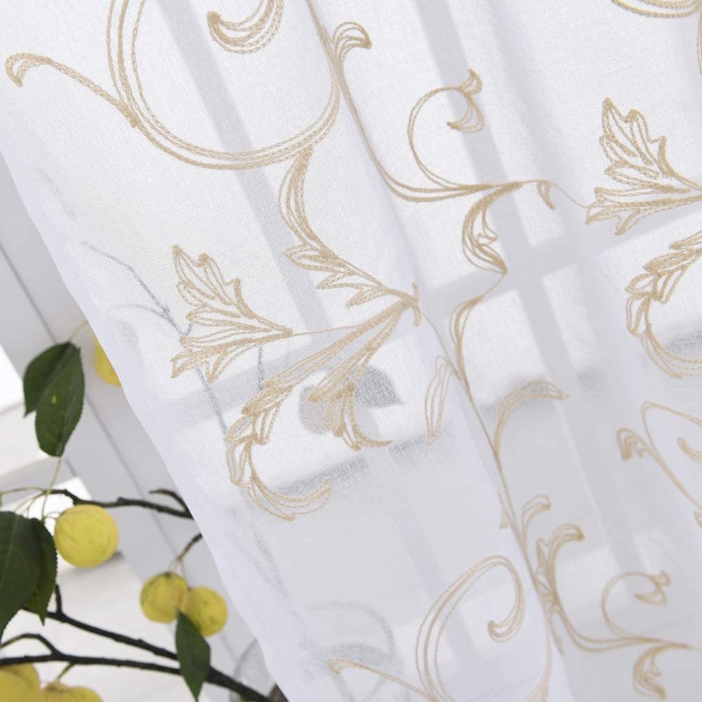 Embroidery Beige Sheer Curtains  (1)
