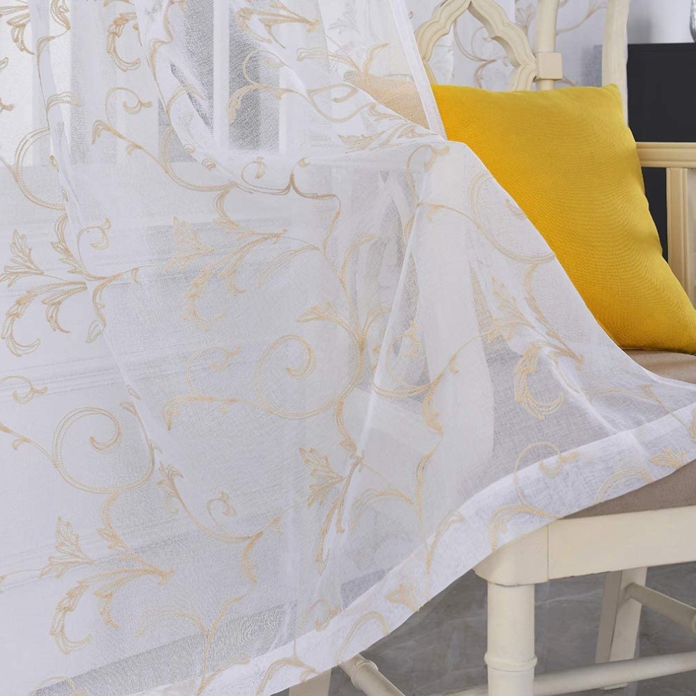 Embroidery Beige Sheer Curtains  (2)