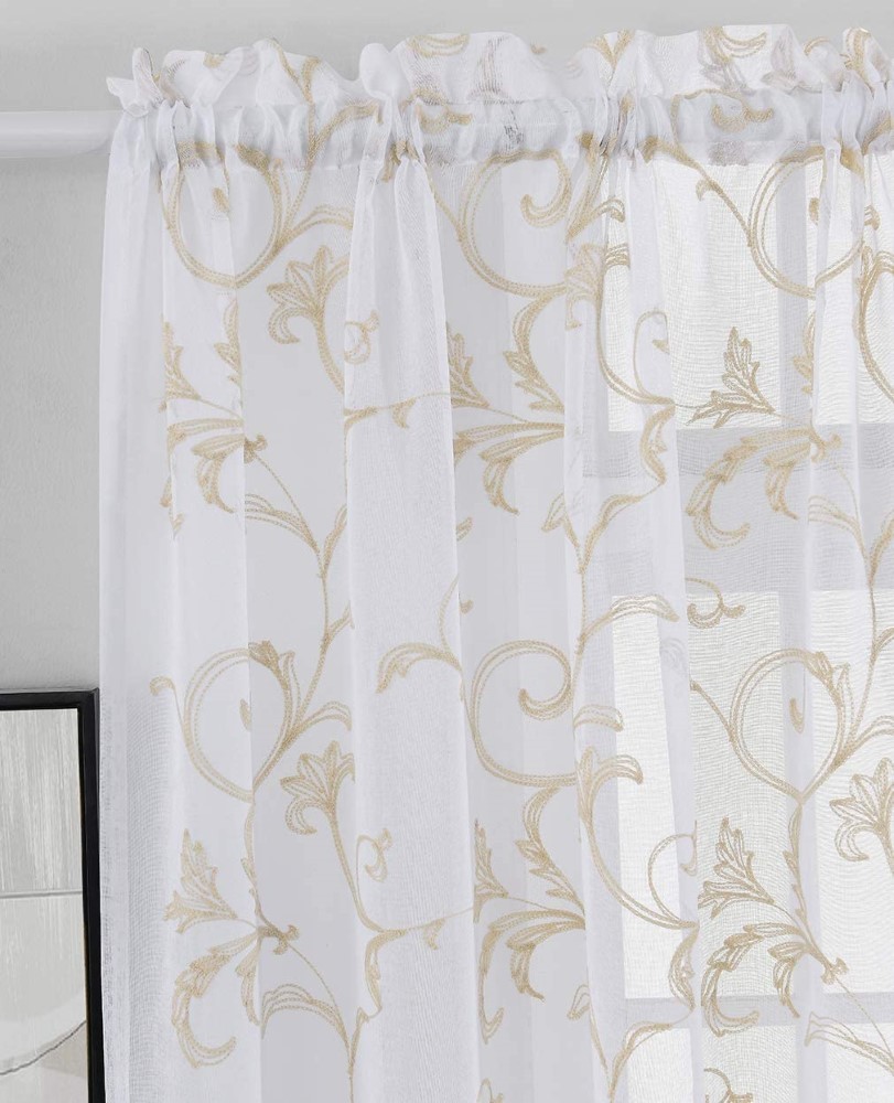 Embroidery Beige Sheer Curtains  (4)