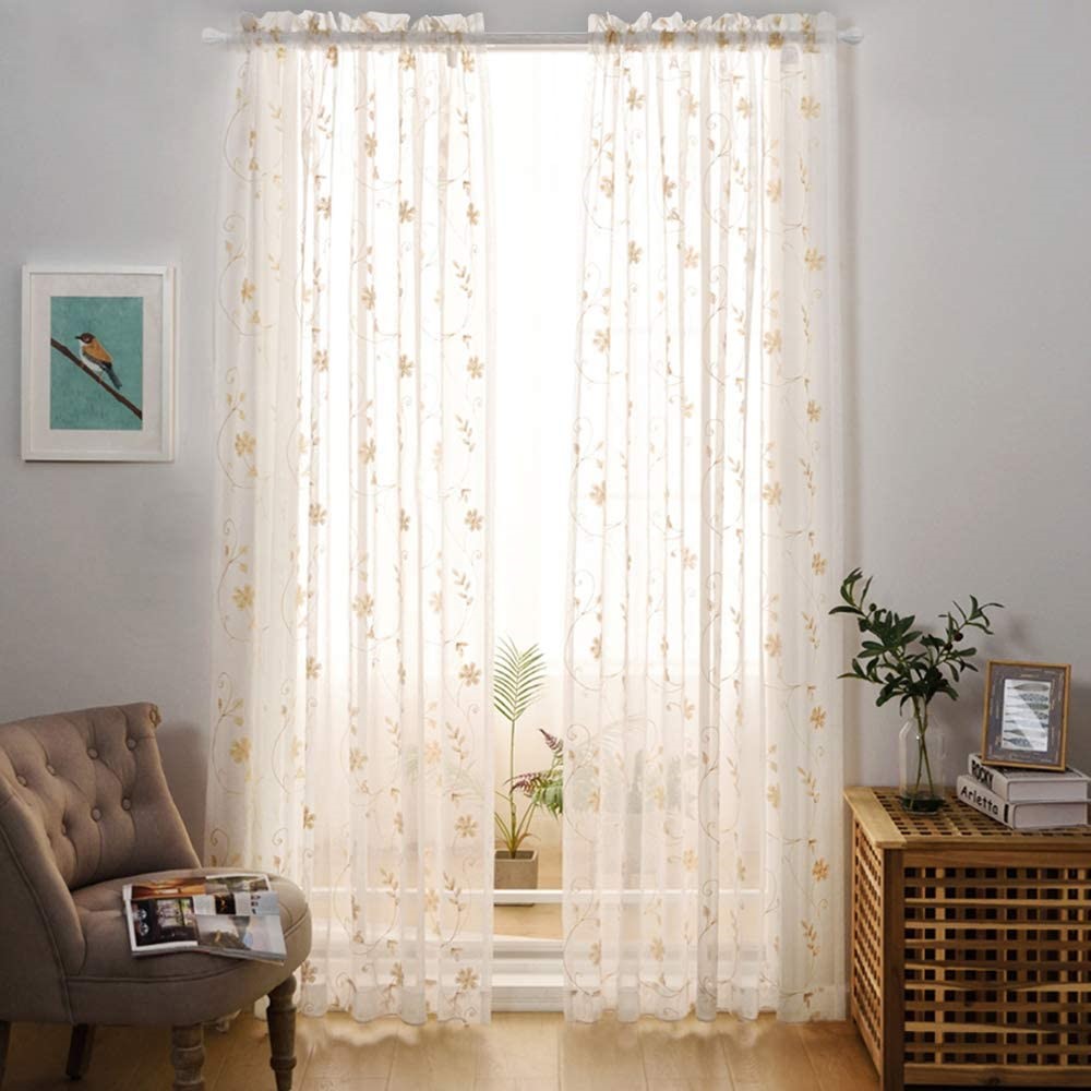 Embroidery Gold Sheer Curtains (2)