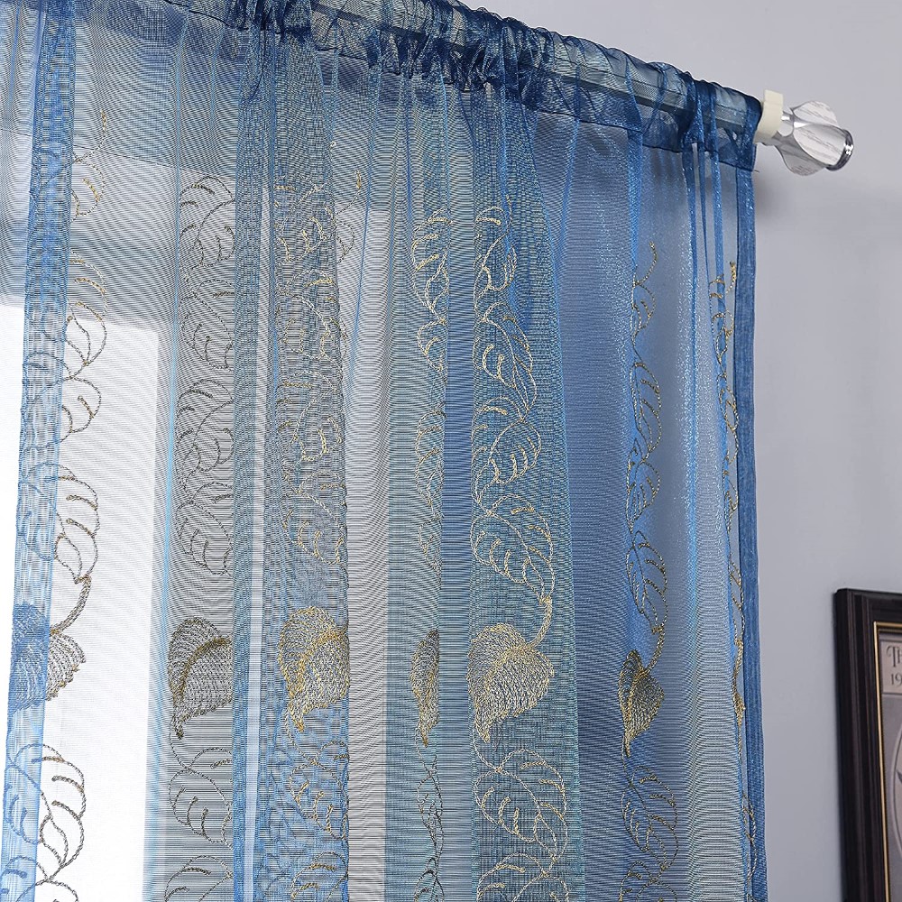 Embroidery Leaves Sheer Curtain (2)