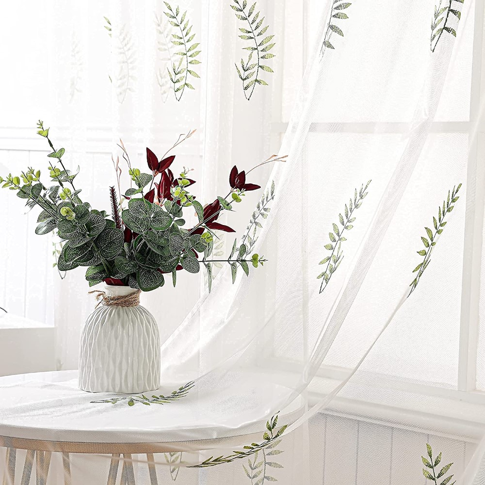 Floral Embroidery Sheer Curtains (4)