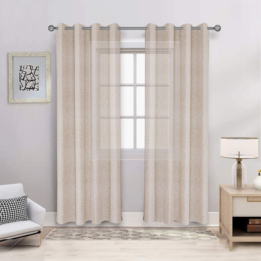 Linen Sheer <a href='/curtain/'>Curtain</a>s for Living Room - Grommet Top Sheer Drapes 84 inches Length Light Filtering Voile Window Curtain for Bedroom, Set of 2 Panels 