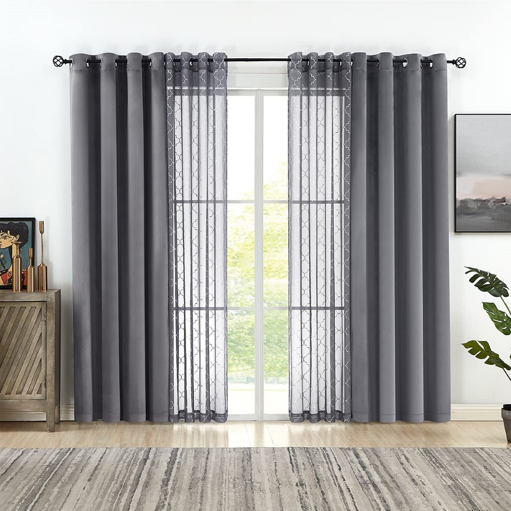 Wholesale <a href='/blackout-curtain-set/'>Blackout <a href='/curtain/'>Curtain</a> Set</a> Mix and Match Moroccan Metallic Printed Sheer & Bed Room Darkening Drape Grommet Window Treatment 