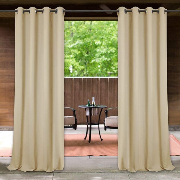 Dairui Textile Beige Outdoor <a href='/curtain/'>Curtain</a>s Waterproof Thick Fabric Light Blocking Blackout Patio Drapes Curtain