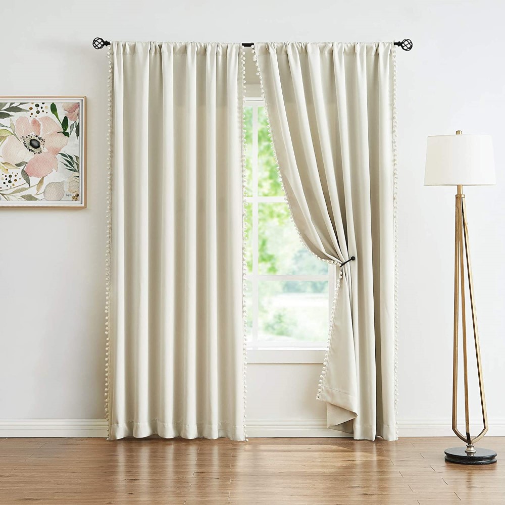 Pom Pom <a href='/curtain/'>Curtain</a>s for Bedroom Windows 84 inch Energy Efficient Thermal Insulated Living Room Darkening Curtain Panels for Kitchen Nursery Room