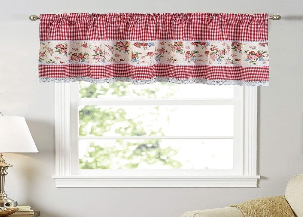 Cotton Cafe <a href='/curtain/'>Curtain</a> Country Rural Pastoral Style Small Flower Print Red White Checked Kitchen Bistro Restaurant Multifunctional Curtain