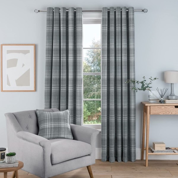 Wholesale Window Treatment <a href='/curtain/'>Curtain</a> Set Ready Made Woven Brushed Check Eyelet Lined Curtains for Bedroom and Living Room 