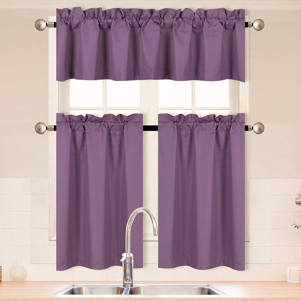 Solid Color Kitchen Curtain Set (4)