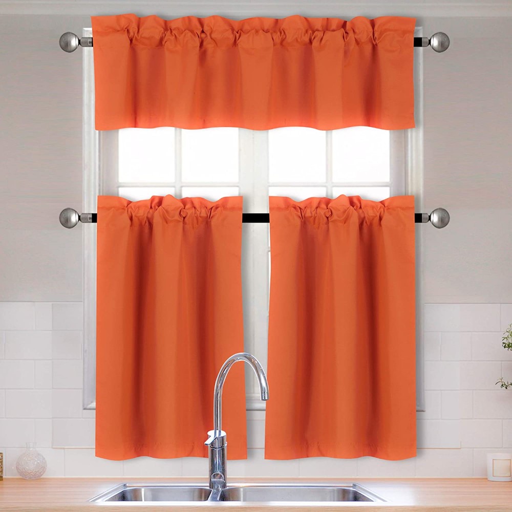 Solid Color Kitchen Curtain Set (5)