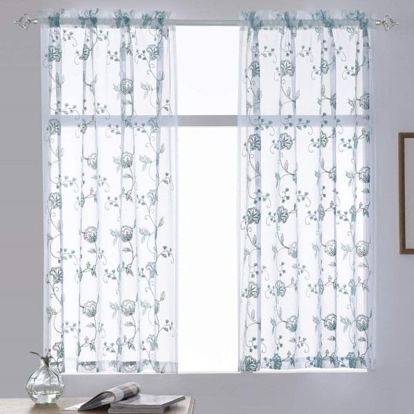 High Quality Window Treatment Living Room Bedroom Door Blue Sheer <a href='/curtain/'>Curtain</a>s Embroidery Rod Pocket Voile Drapes