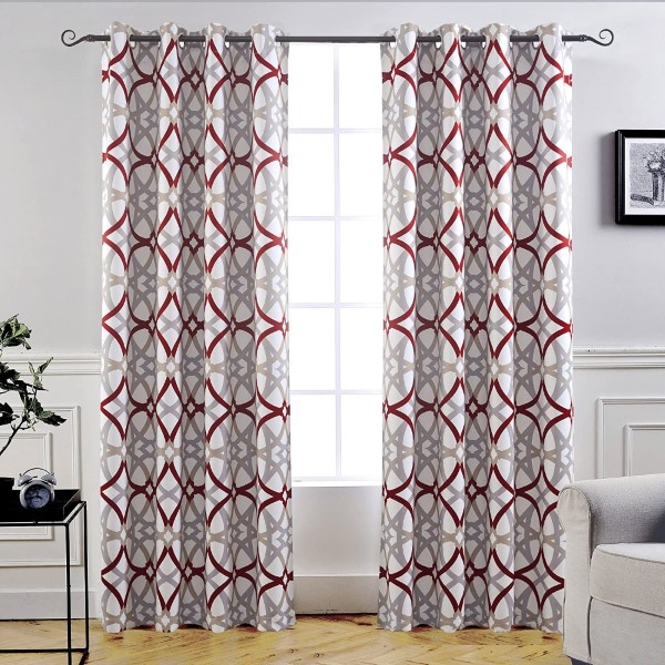 Dairui Textile Thermal Blackout Grommet Unlined Window <a href='/curtain/'>Curtain</a>s Spiral Geo Trellis Pattern Set of 2 Panels 