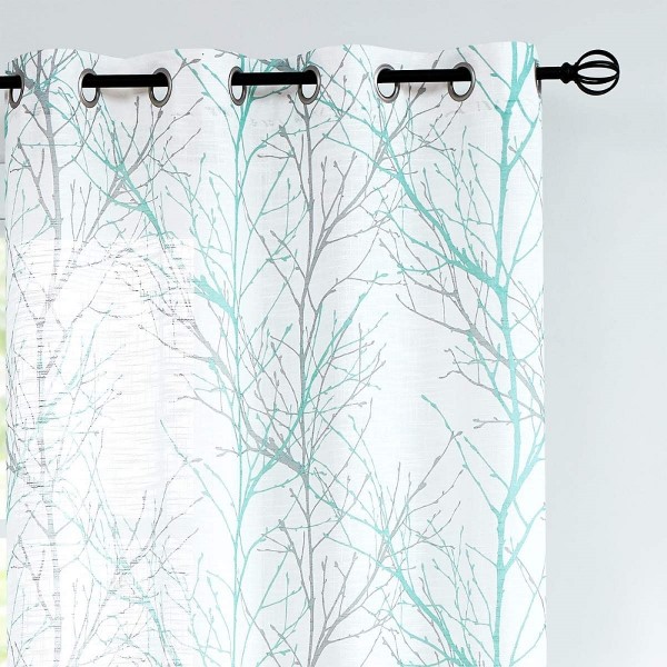 High Quality Window Treatment Grey Auqa BlueTree Branches Print <a href='/curtain/'>Curtain</a> Set For Bedroom Living Room