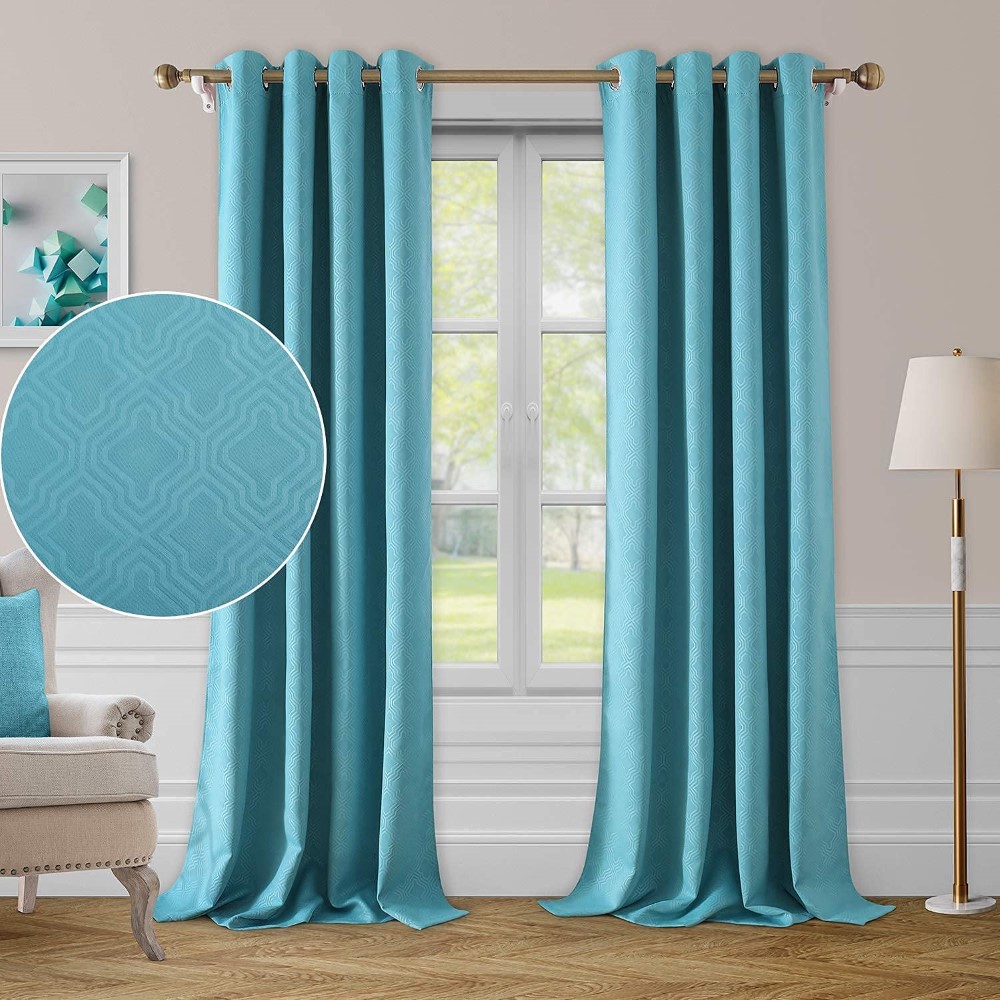 Teal Blue Blackout Curtains Geometric Moroccan Lattice Embossed Geo Trellis Curtains Room Darkening <a href='/bedroom-curtains/'>Bedroom Curtains</a> Thermal Insulated Grommet Drapes for Living Room