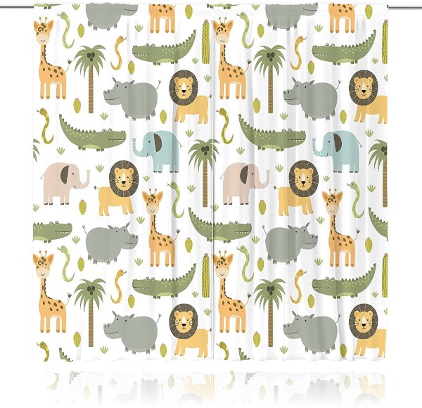 Nursery Safari Animals <a href='/curtain/'>Curtain</a>s Rod Pocket Baby Boy Kids Woodland Jungle Forest Printed Curtains for Living Room Bedroom 