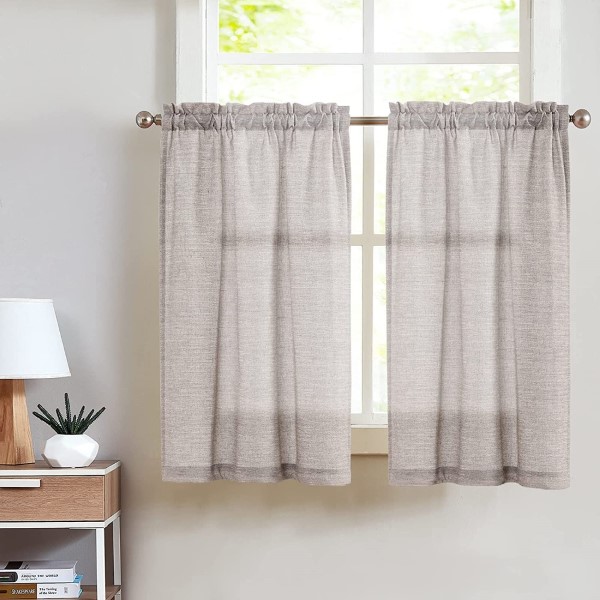 High Quality <a href='/curtain/'>Curtain</a> Pattern Beige Cafe Curtains Linen Textured Tier Curtains Rod Pocket Short Curtains