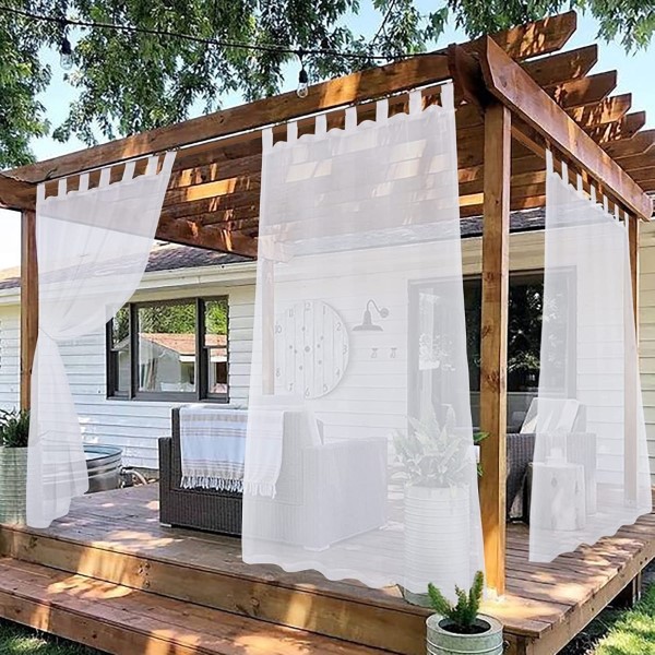 Dairui Tex White Outdoor Sheer <a href='/curtain/'>Curtain</a>s for Patio Tab Top Waterproof Outdoor Voile Drapes 