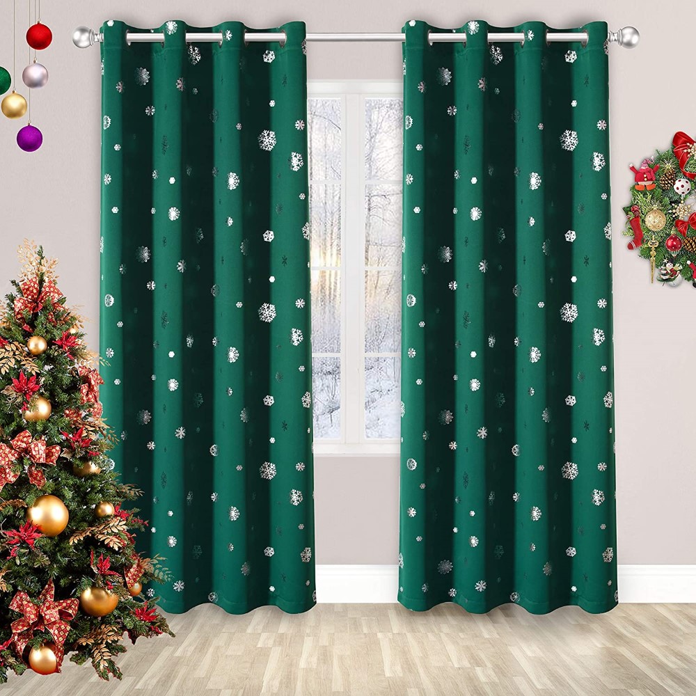 Snowflake Foil Print Christmas Curtains for Living Room and Bedroom Thermal Insulated <a href='/blackout-curtains/'>Blackout Curtains</a> Noise Reducing Window Drapes