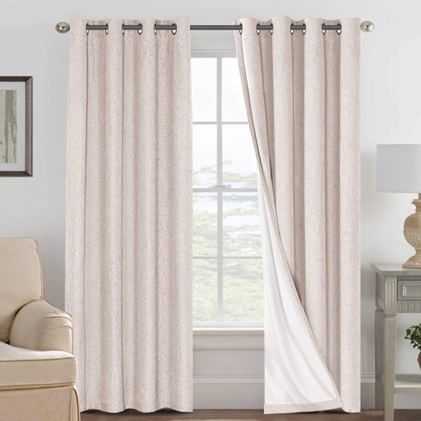 2022 Popular Linen <a href='/blackout-curtains/'>Blackout <a href='/curtain/'>Curtain</a>s</a> 84 Inches Long 100% Absolutely Blackout Thermal Insulated Textured Linen Look Curtain Draperies 