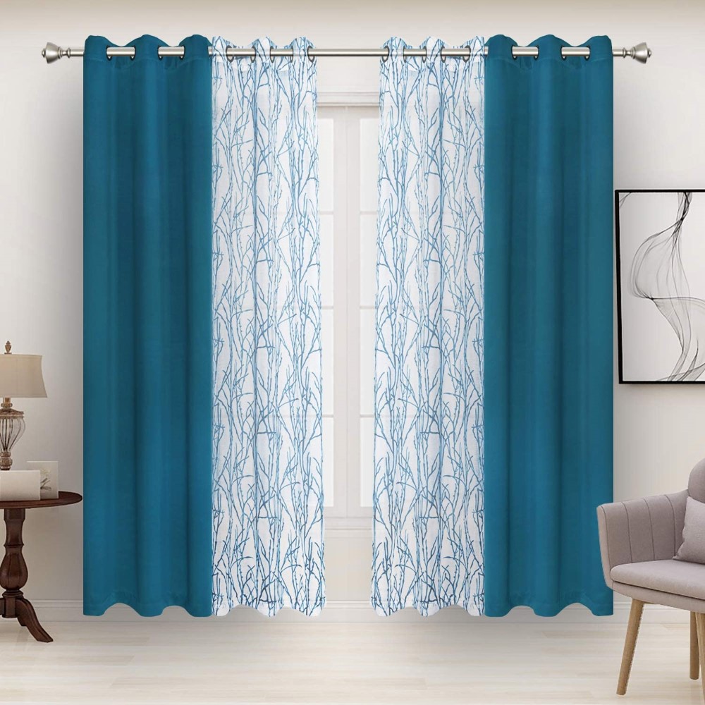 Dairui Textile Mix and Match Curtains Branch Print Sheer Curtains <a href='/blackout-curtains/'>Blackout Curtains</a> for Bedroom Living Room Grommet Window Drapes