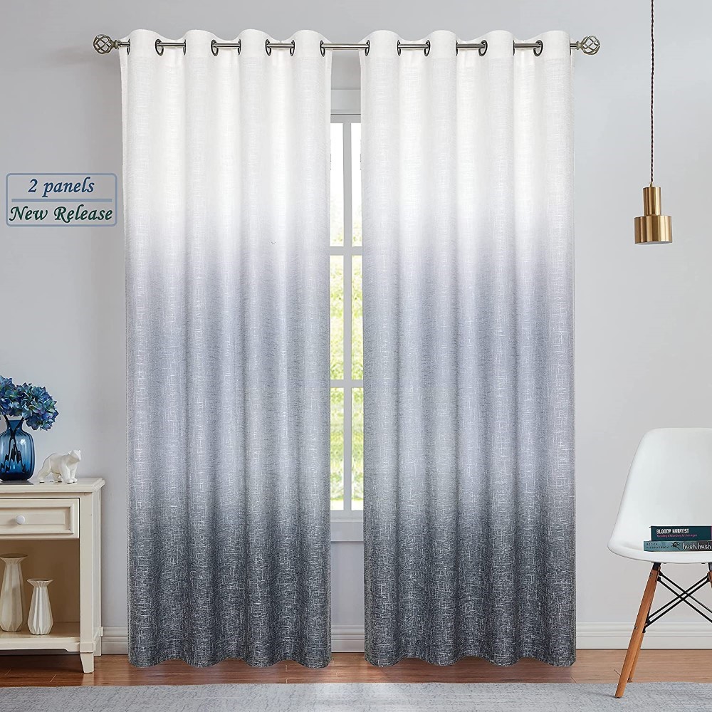 Ombre Window <a href='/curtain/'>Curtain</a>s Semi Sheer Gradient Curtain Panel Rayon Blend Fabric Drapes Grommets Treatments for Living Room Bedroom