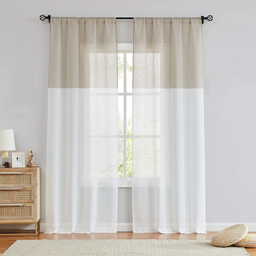 Sheer Color Block Window Curtain (3)