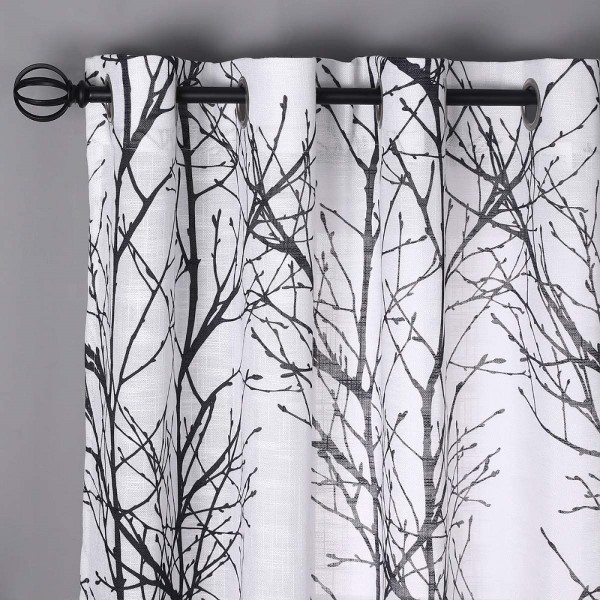 Cheap Price Black White Sheer <a href='/curtain/'>Curtain</a>s Set Living Room 84 inches Long Print Semi-Sheer Window Drape and Curtain Panels