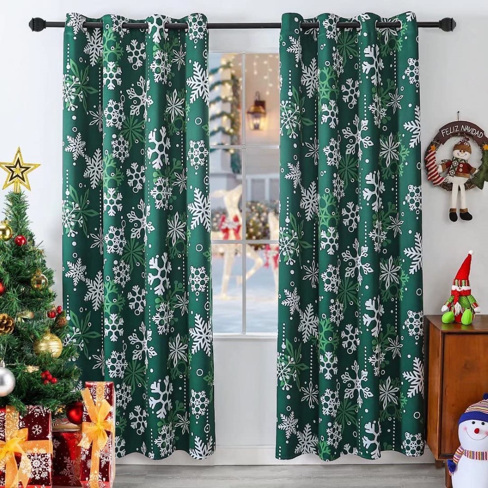 Snowflakes Christmas Curtains for Living Room and Bedroom  Blackout Xmas Curtain  Thermal Insulated Room Darkening Drapes 