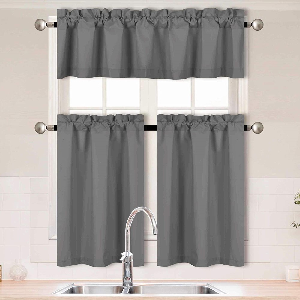 Solid Color Kitchen Curtain Set (2)