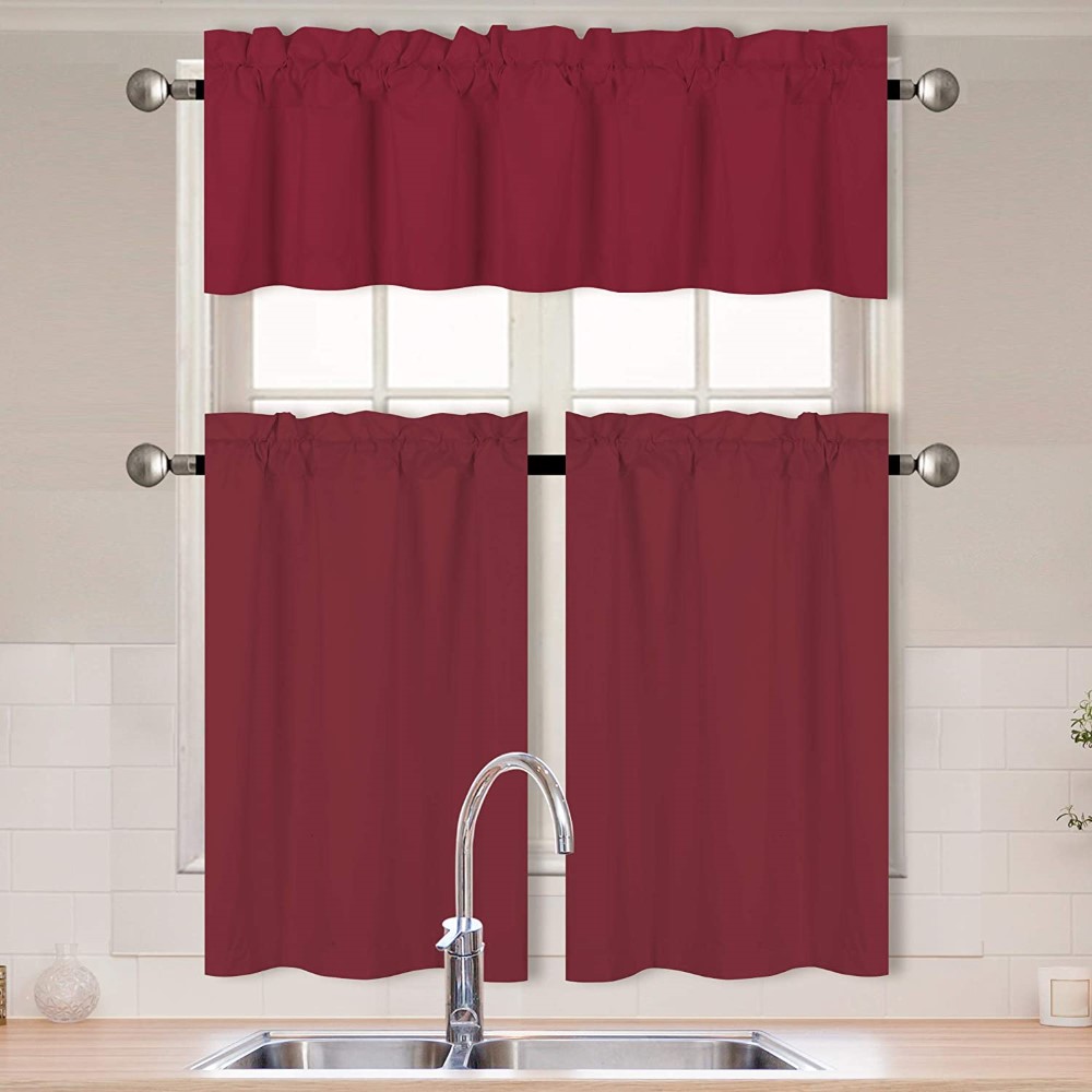 Solid Color Kitchen Curtain Set (3)