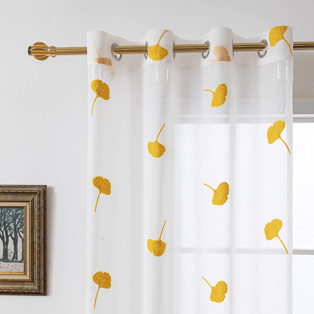 Yellow Embroidered Sheer Curtains (1)