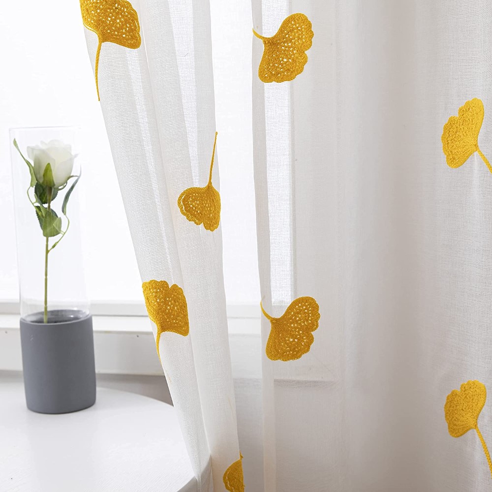 Yellow Embroidered Sheer Curtains (2)