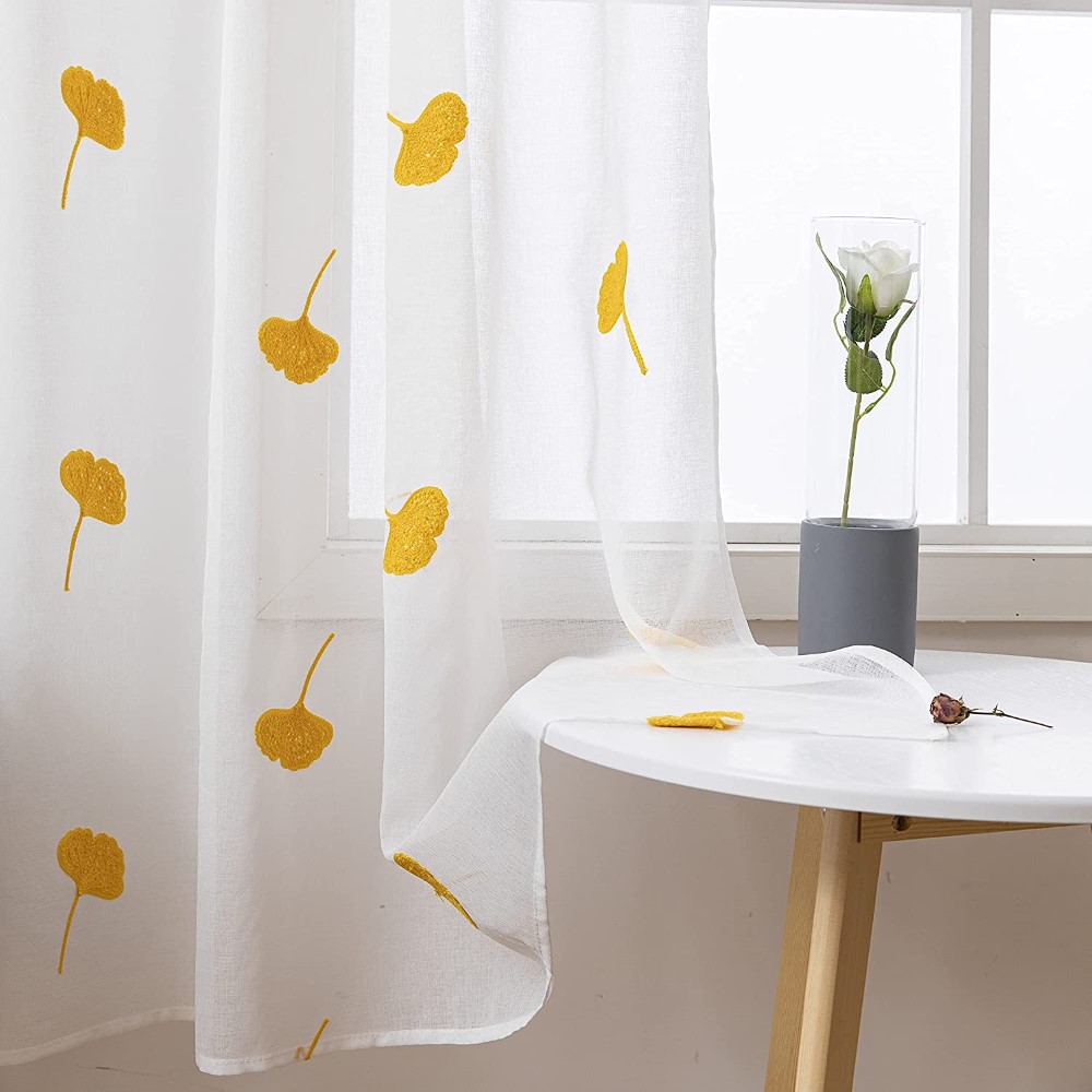 Yellow Embroidered Sheer Curtains (3)