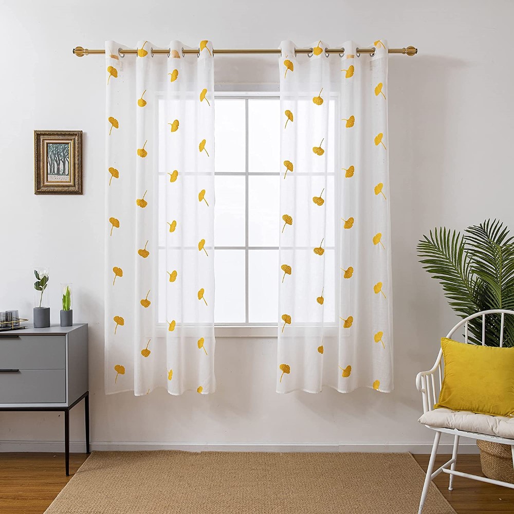 Yellow Embroidered Sheer Curtains (4)