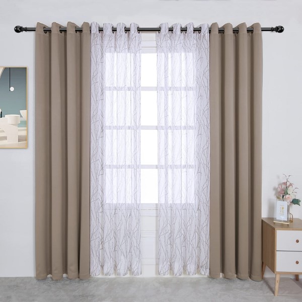 Wholesale <a href='/blackout-curtain-set/'>Blackout <a href='/curtain/'>Curtain</a> Set</a> Room Darkening Heavy Solid Grommet Curtain Panel with Linen Textured Sheer