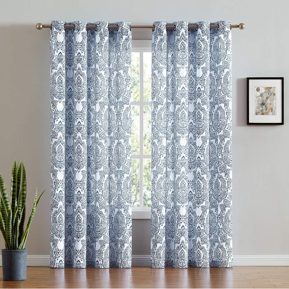 Dairui Textile <a href='/curtain/'>Curtain</a>s for Living Room Vintage Damask Printed Window Curtain Panels for Bedroom Grommet Top Floral Pattern Draperies