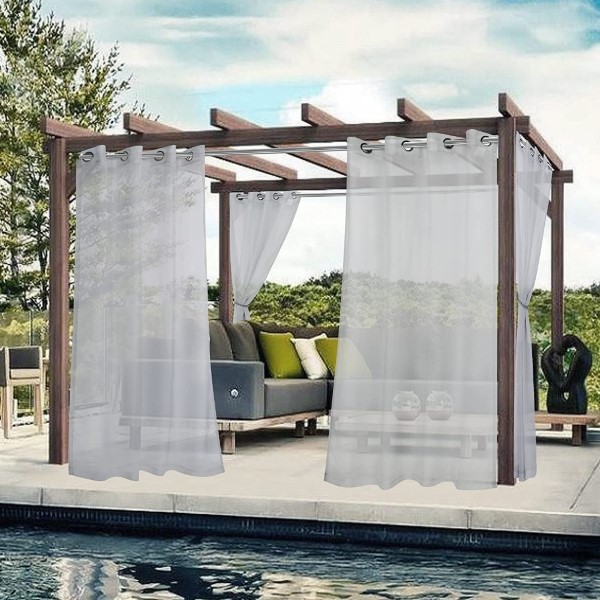  Waterproof Sheer Outdoor Curtains for Patio 2 Panels Grommet Indoor Voile Curtains for Living Room Bedroom Porch