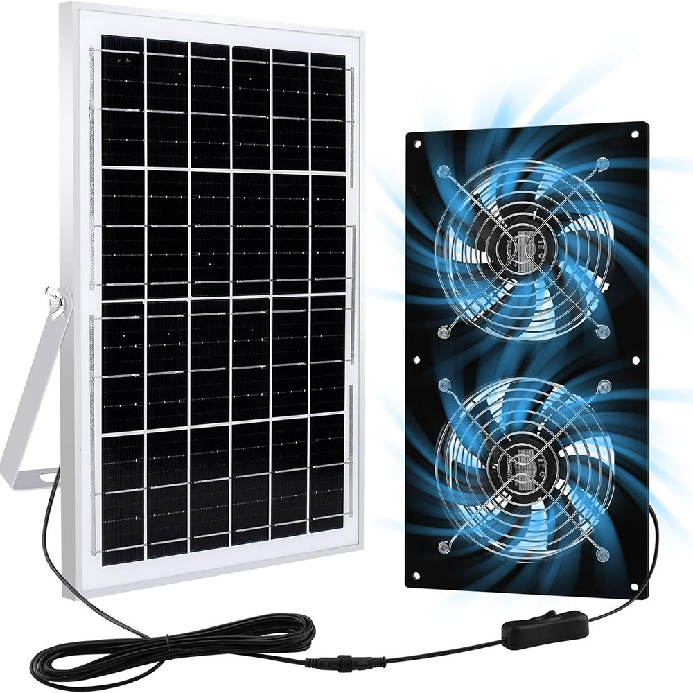 Solar Powered Fan/Solar Exhaust Fans for Outside/Solar Greenhouse Fan/<a href='/solar-fan/'>Solar Fan</a> for Attic,Shed,Barn,Chicken Coop,Dog House (15W Solar Panel + 2 Solar Exhaust Fan)