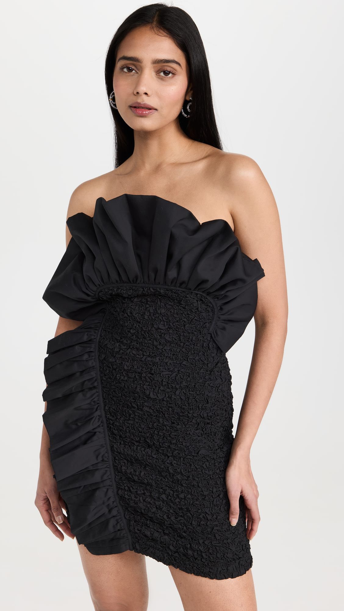 OEM Elegant breast wrap sexy hip wrap black ruffled dress