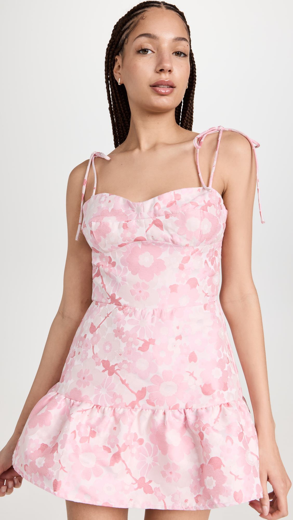 Sweet pink floral print halter elegant mini dress