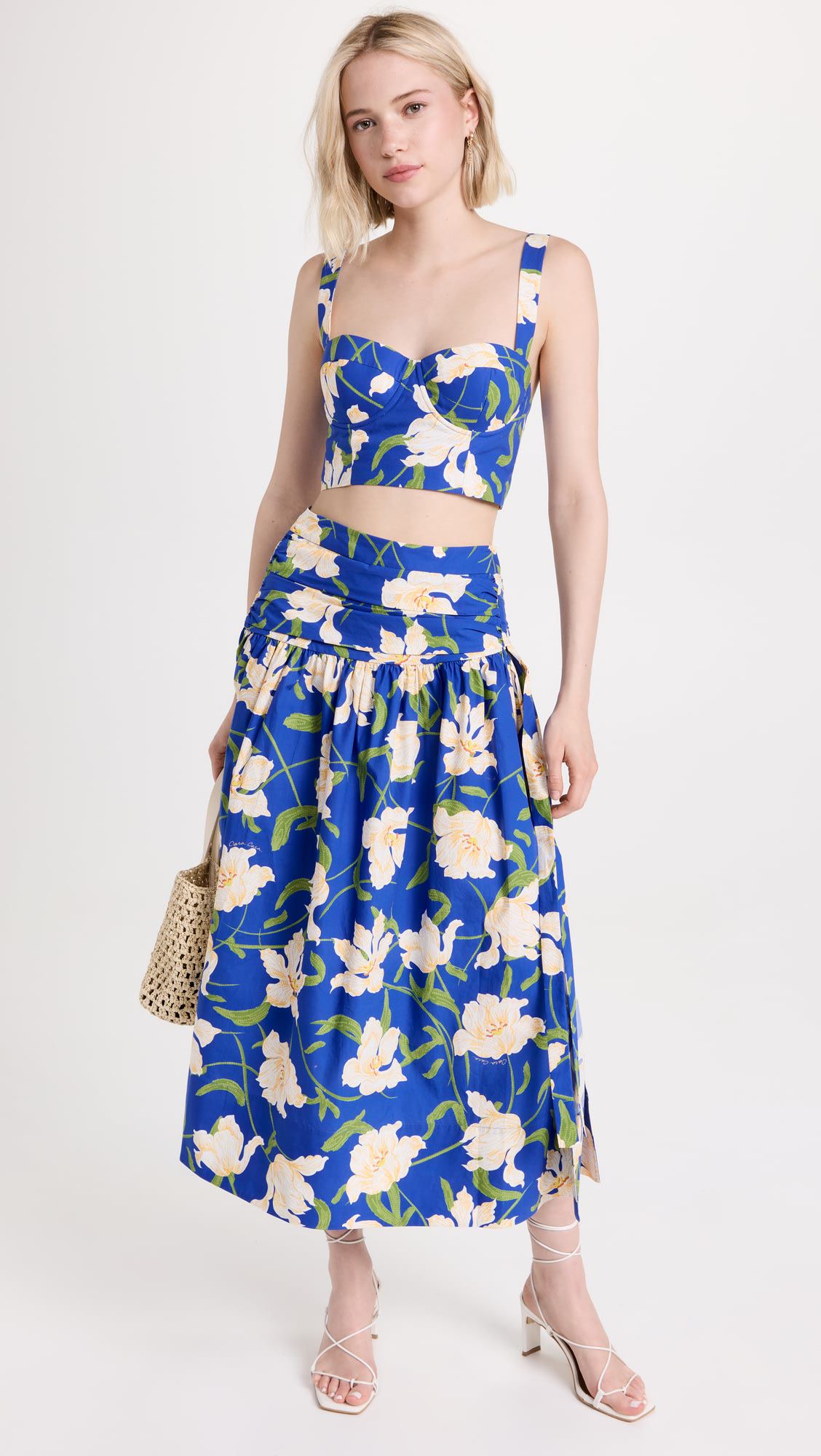 Floral print suit halter crop top & split midi skirt