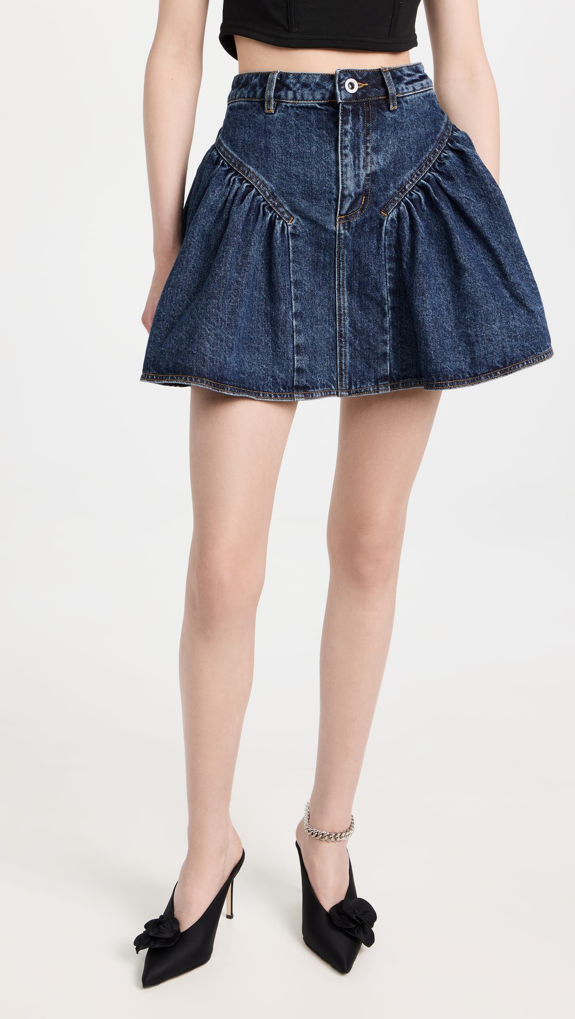 <a href='/skirt/'>Skirt</a> supplier high waist denim pleated ruffle mini skirt