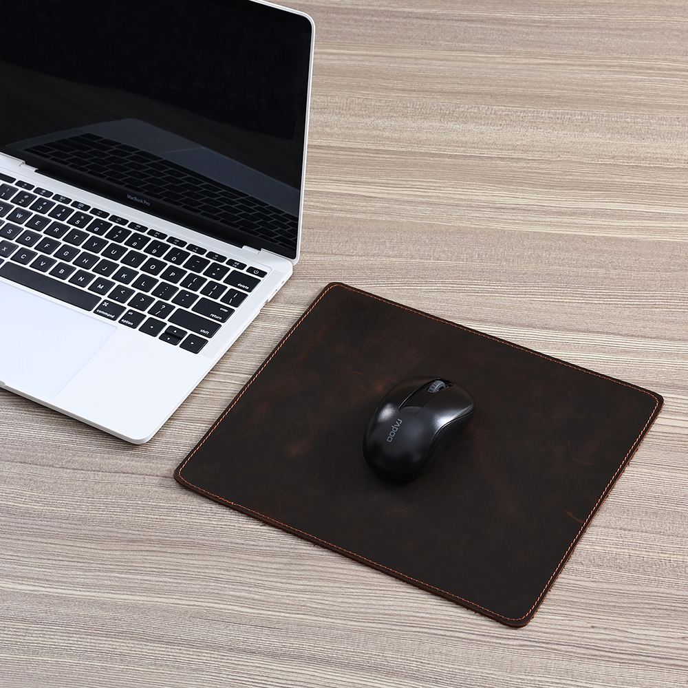 Customized genuine leather mouse pad, Crazy Horse leather office computer wear-resistant mouse pad, cowhide gaming anti slip mouse pad wholesale