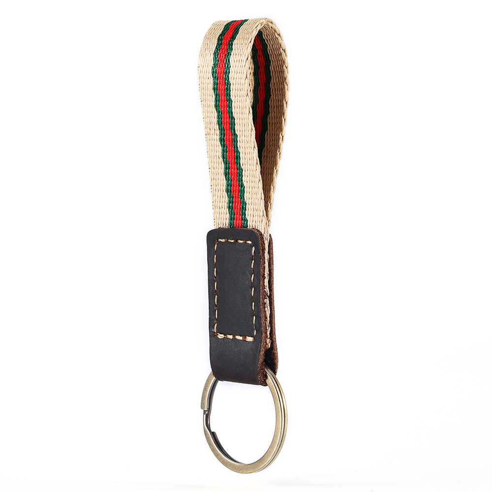 Genuine Leather Striped Woven Strap Key chain