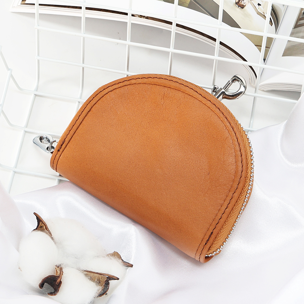 Genuine leather women's zipper coin wallet fan small mini coin bag head layer cowhide coin wallet retro high-end feeling